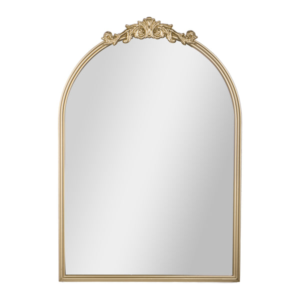 Gold,20"W x 29"L |#| Arched Wall Mirror with Metal Frame with Baroque Detail in Gold - 29" x 20"