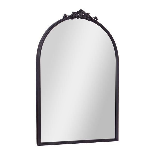 Black,23.75"W x 34.75"L |#| Arched Wall Mirror with Metal Frame with Baroque Detail in Black - 35" x 24"