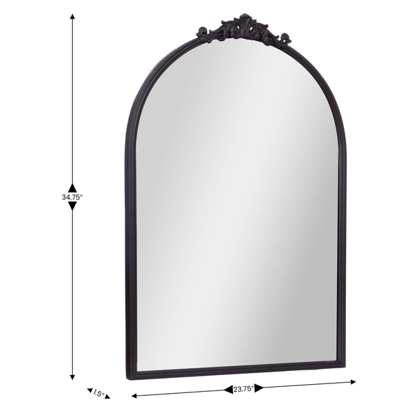 Black,23.75"W x 34.75"L |#| Arched Wall Mirror with Metal Frame with Baroque Detail in Black - 35" x 24"