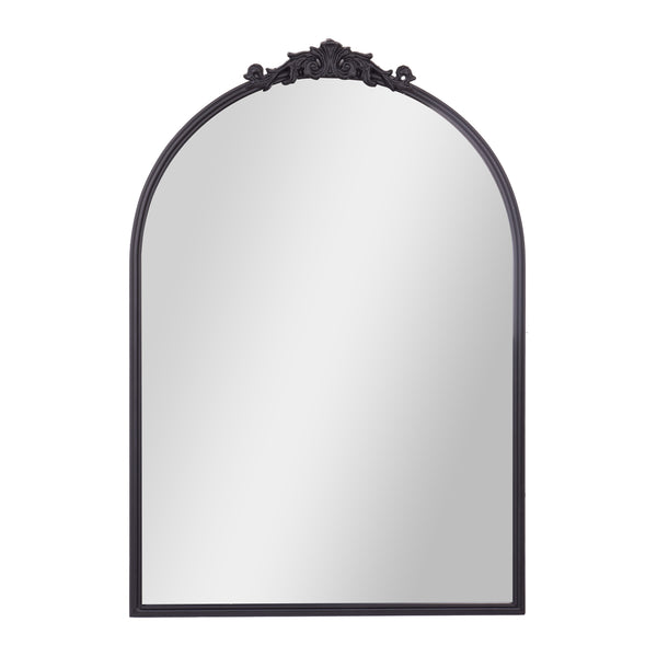 Black,23.75"W x 34.75"L |#| Arched Wall Mirror with Metal Frame with Baroque Detail in Black - 35" x 24"