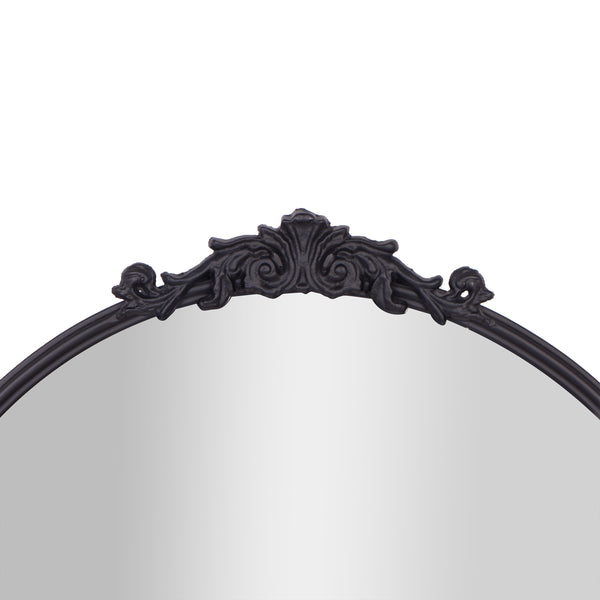 Black,23.75"W x 34.75"L |#| Arched Wall Mirror with Metal Frame with Baroque Detail in Black - 35" x 24"