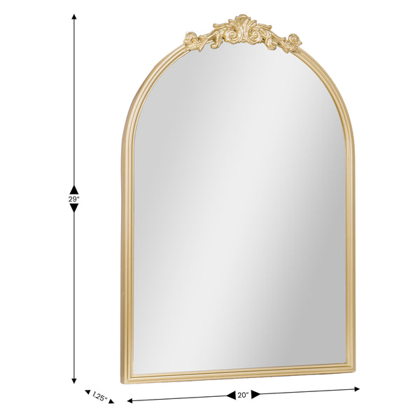 Gold,20"W x 29"L |#| Arched Wall Mirror with Metal Frame with Baroque Detail in Gold - 29" x 20"