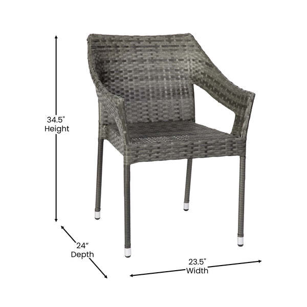 Gray |#| All Weather Commercial Grade PE Rattan Stacking Patio Chairs in Gray