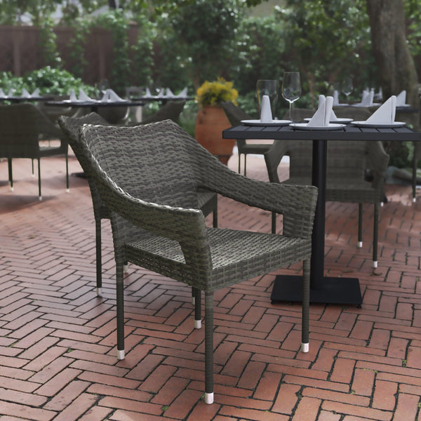 Gray |#| All Weather Commercial Grade PE Rattan Stacking Patio Chairs in Gray