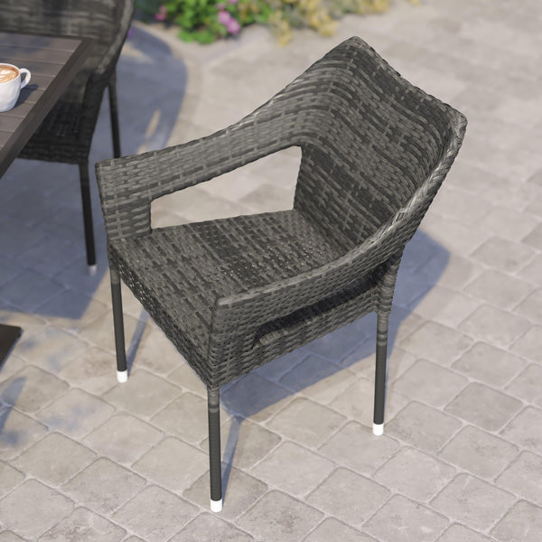 Gray |#| All Weather Commercial Grade PE Rattan Stacking Patio Chairs in Gray