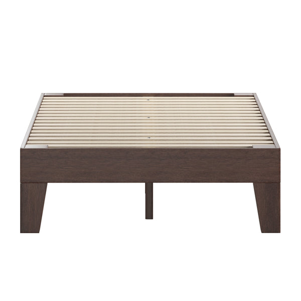 Walnut,Full |#| Wood Platform Bed with 14 Wooden Support Slats in Walnut - Full