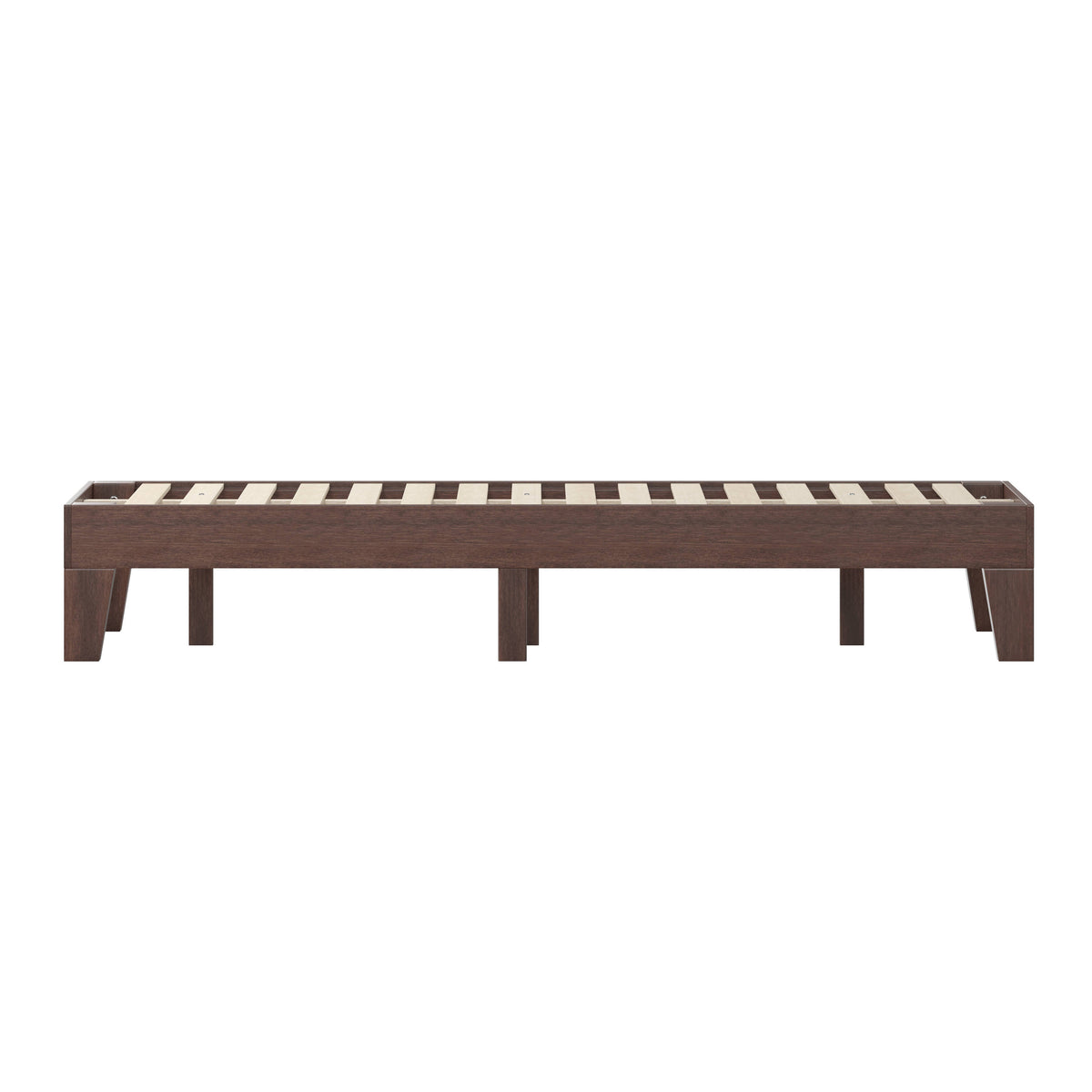Walnut,Twin |#| Wood Platform Bed with 14 Wooden Support Slats in Walnut - Twin