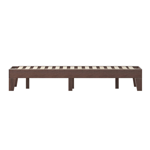 Walnut,Twin |#| Wood Platform Bed with 14 Wooden Support Slats in Walnut - Twin