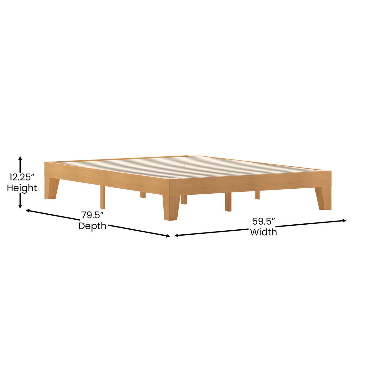 Natural,Queen |#| Wood Platform Bed with 14 Wooden Support Slats in Natural Pine - Queen