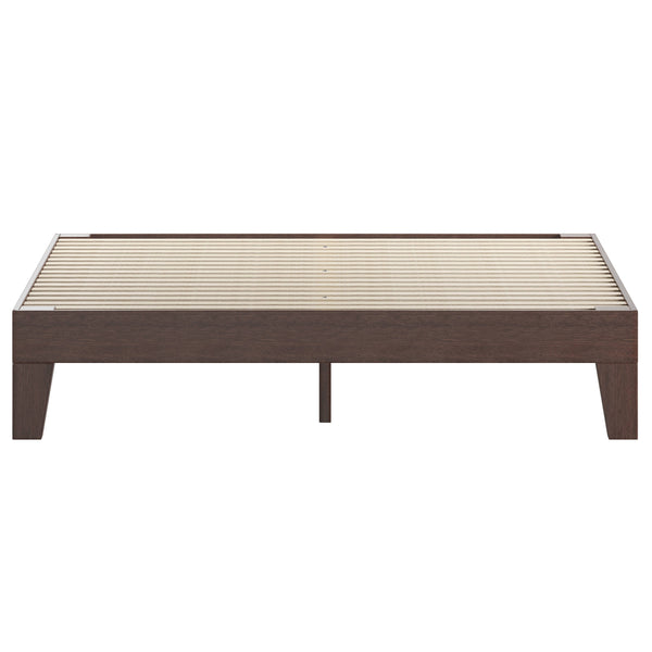 Walnut,Queen |#| Wood Platform Bed with 14 Wooden Support Slats in Walnut - Queen