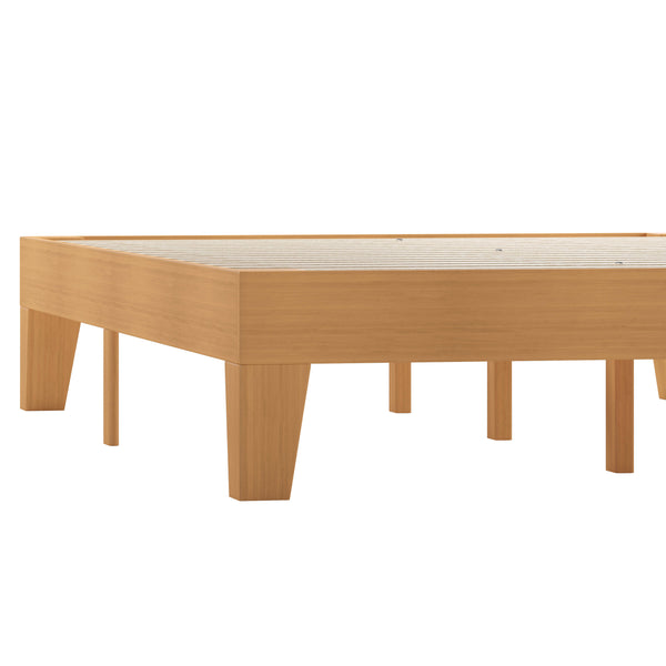 Natural,Full |#| Wood Platform Bed with 14 Wooden Support Slats in Natural Pine - Full