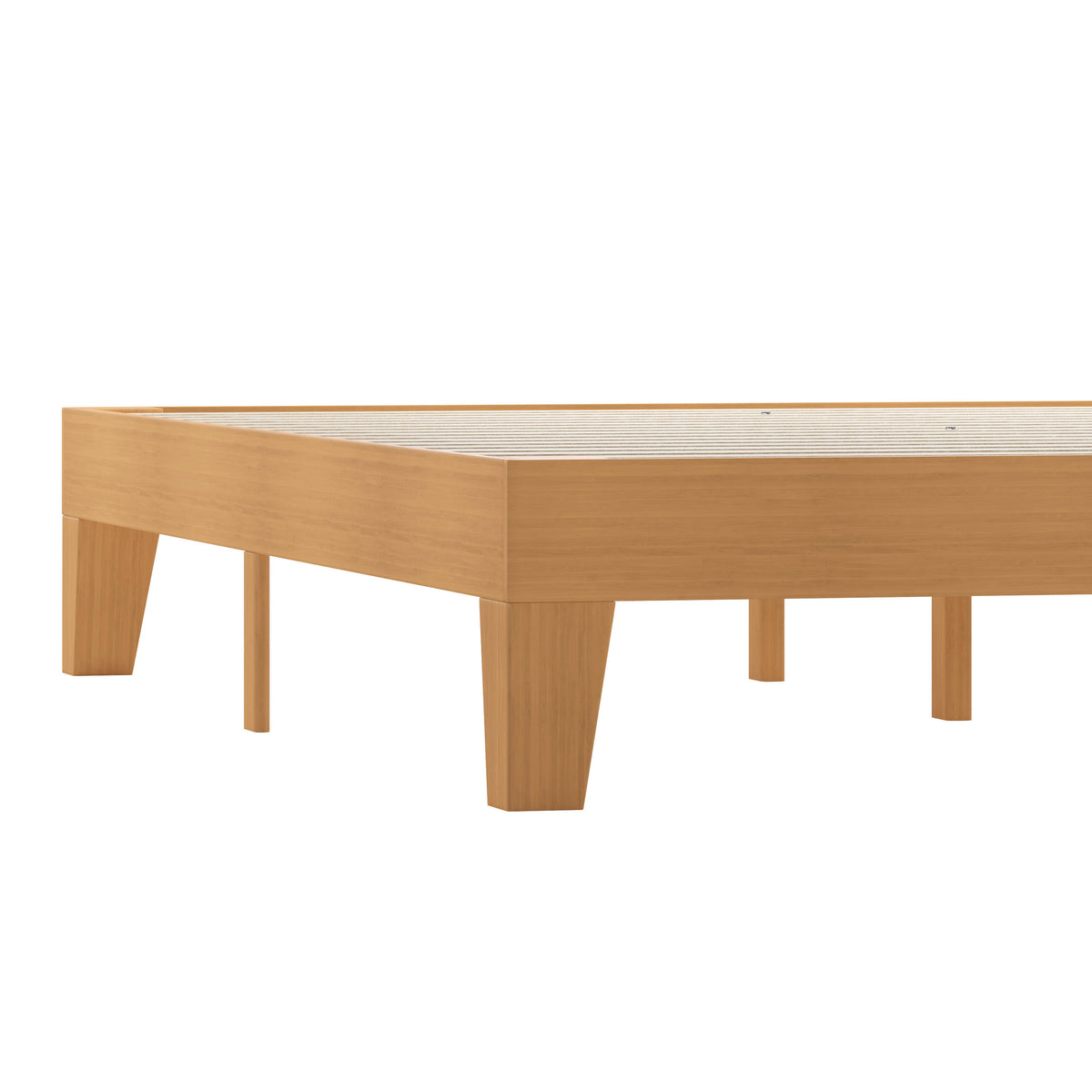 Natural,Queen |#| Wood Platform Bed with 14 Wooden Support Slats in Natural Pine - Queen