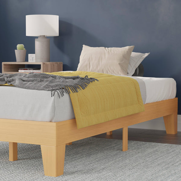Natural,Twin |#| Wood Platform Bed with 14 Wooden Support Slats in Natural Pine - Twin
