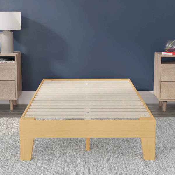 Natural,Twin |#| Wood Platform Bed with 14 Wooden Support Slats in Natural Pine - Twin