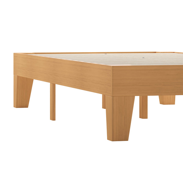 Natural,Twin |#| Wood Platform Bed with 14 Wooden Support Slats in Natural Pine - Twin