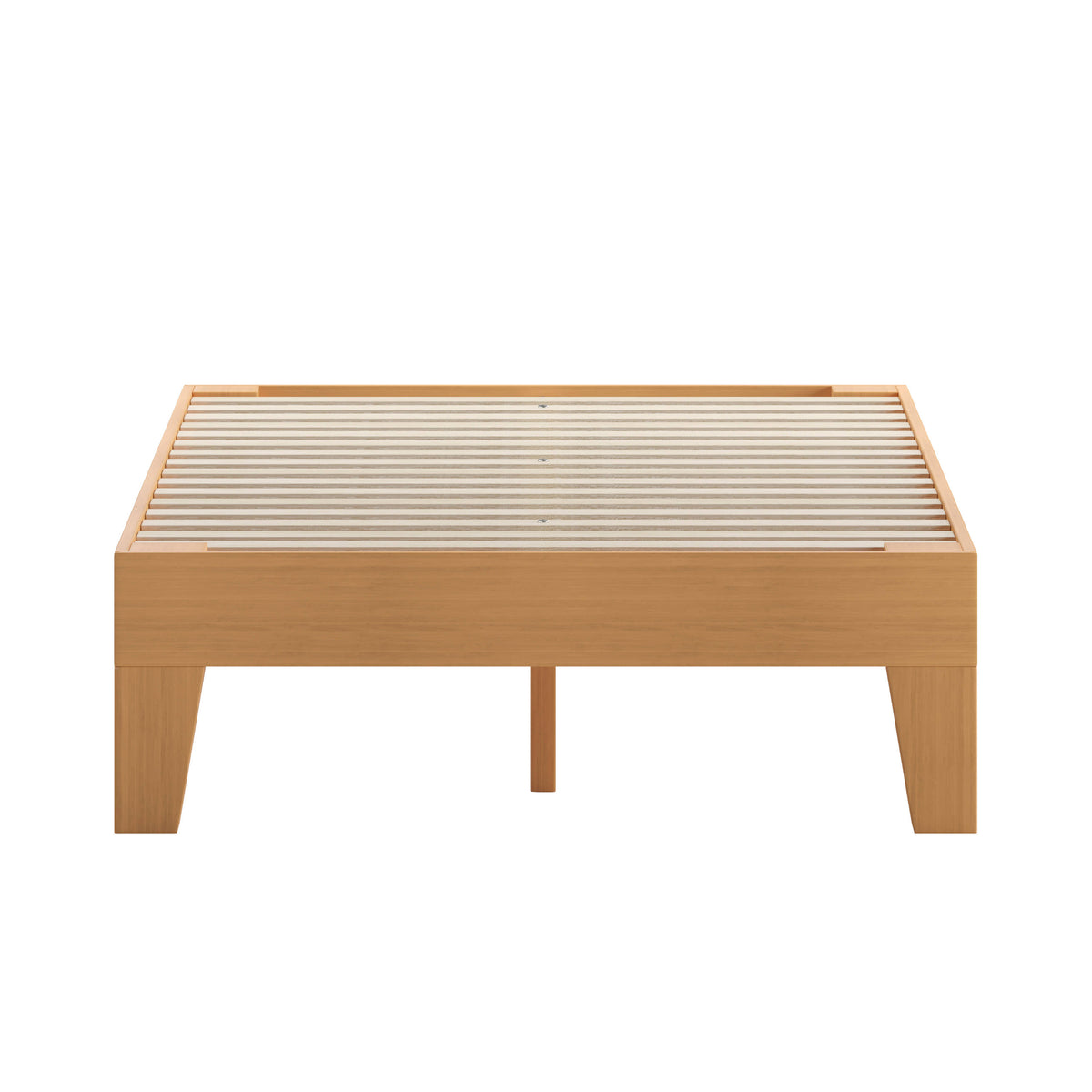 Natural,Twin |#| Wood Platform Bed with 14 Wooden Support Slats in Natural Pine - Twin