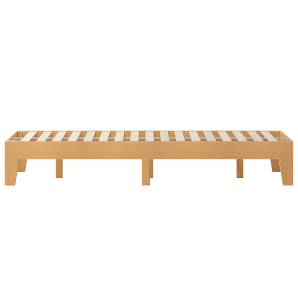 Natural,Queen |#| Wood Platform Bed with 14 Wooden Support Slats in Natural Pine - Queen