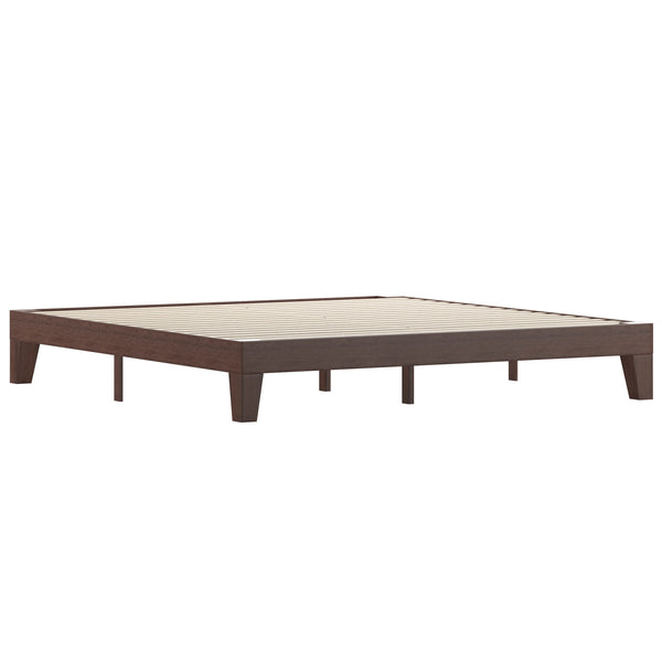 Walnut,King |#| Wood Platform Bed with 14 Wooden Support Slats in Walnut - King