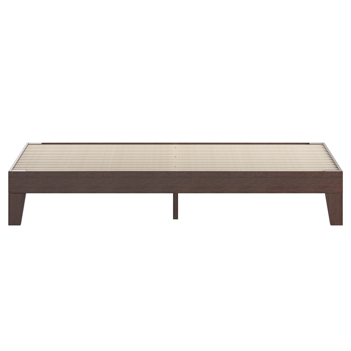 Walnut,King |#| Wood Platform Bed with 14 Wooden Support Slats in Walnut - King