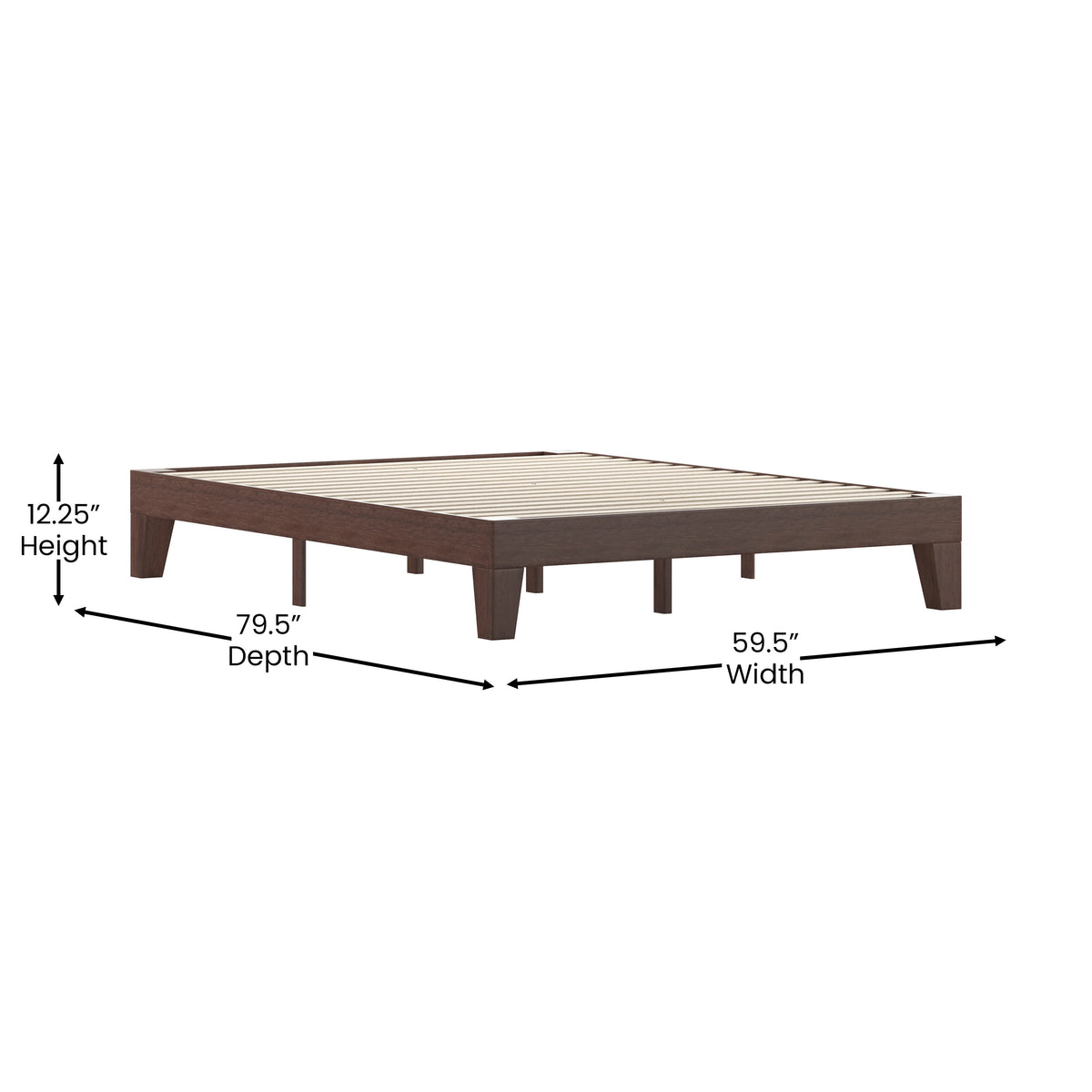 Walnut,Queen |#| Wood Platform Bed with 14 Wooden Support Slats in Walnut - Queen