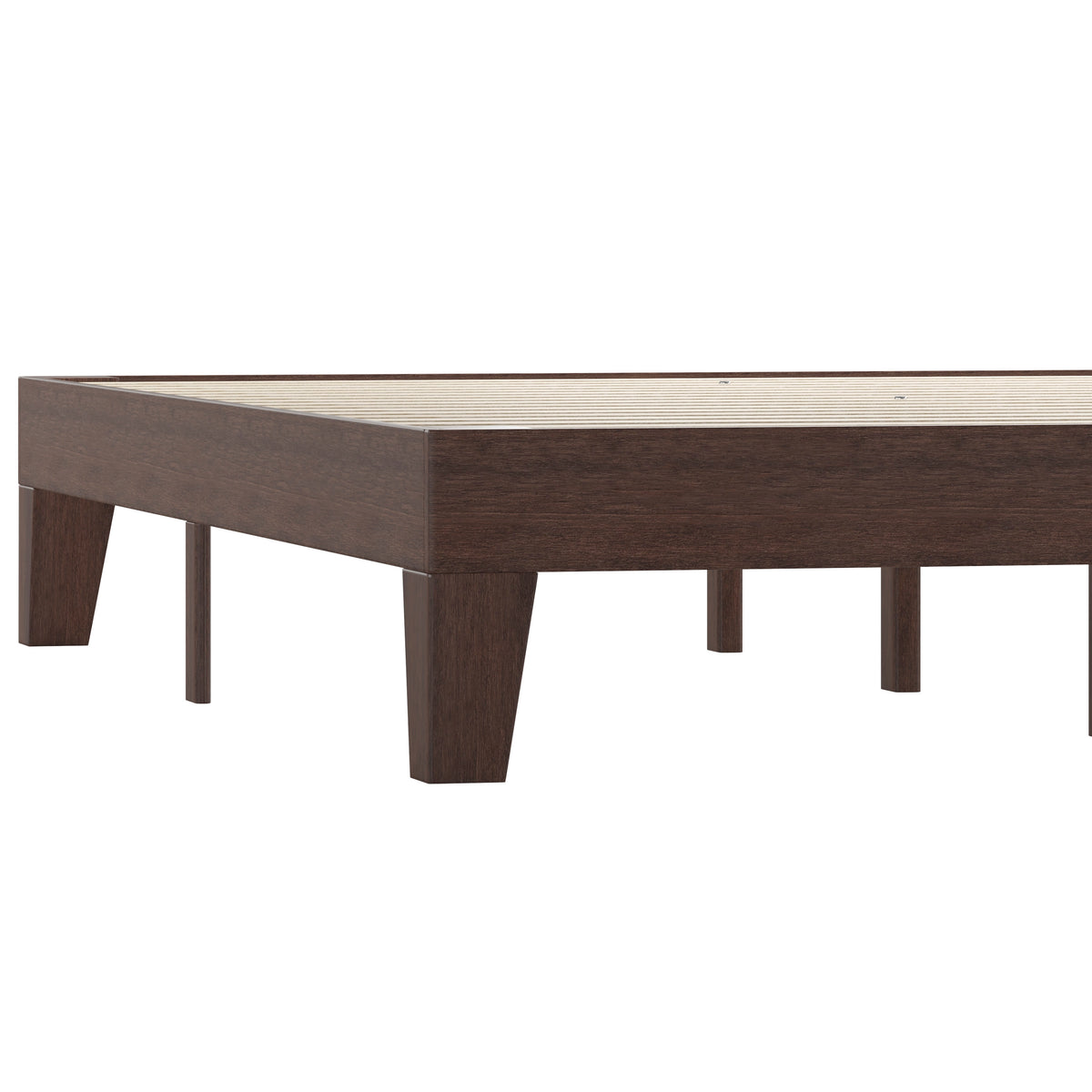 Walnut,Queen |#| Wood Platform Bed with 14 Wooden Support Slats in Walnut - Queen