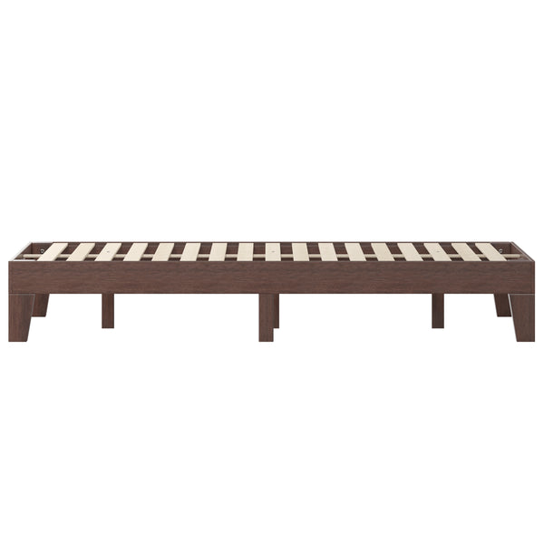 Walnut,Queen |#| Wood Platform Bed with 14 Wooden Support Slats in Walnut - Queen