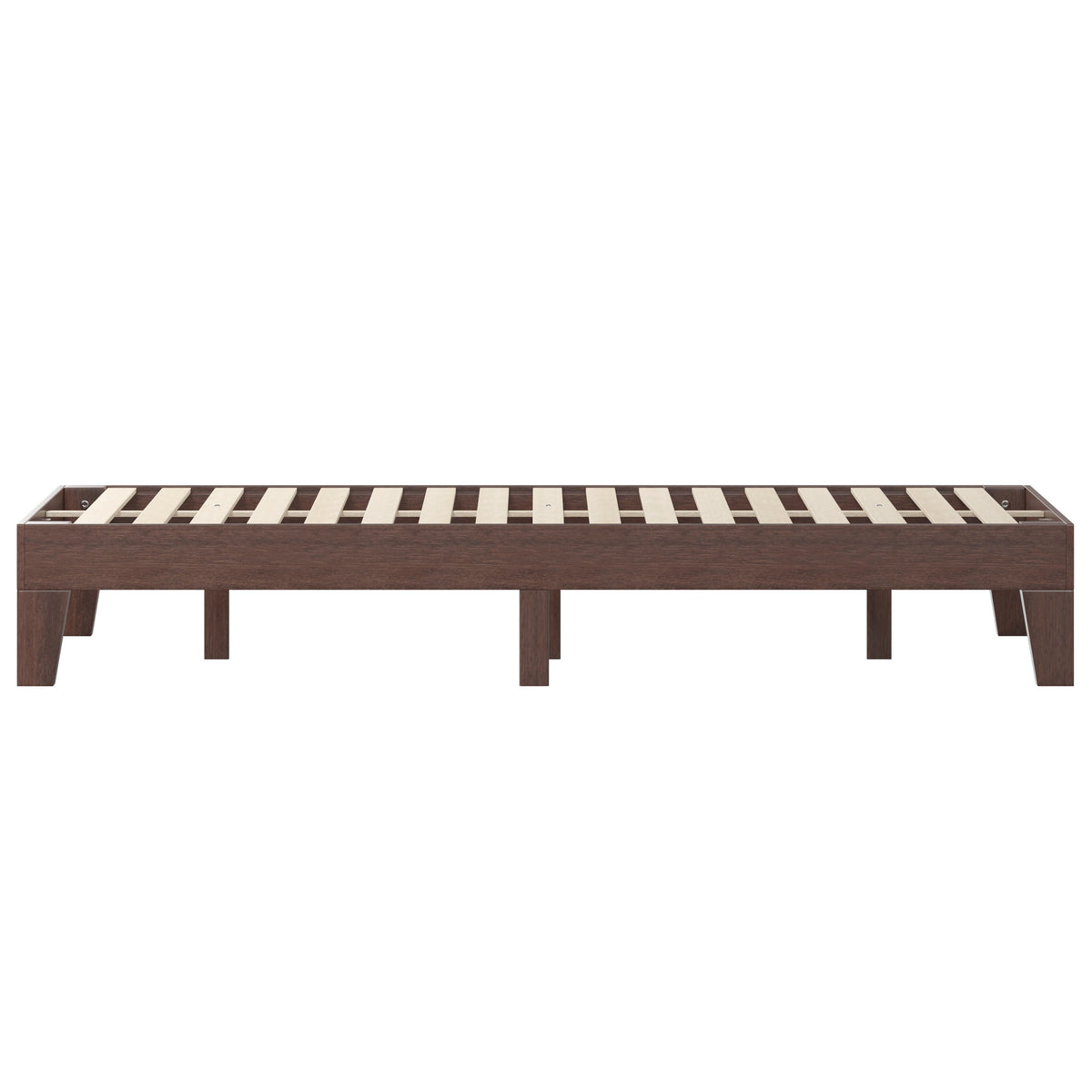 Walnut,Queen |#| Wood Platform Bed with 14 Wooden Support Slats in Walnut - Queen