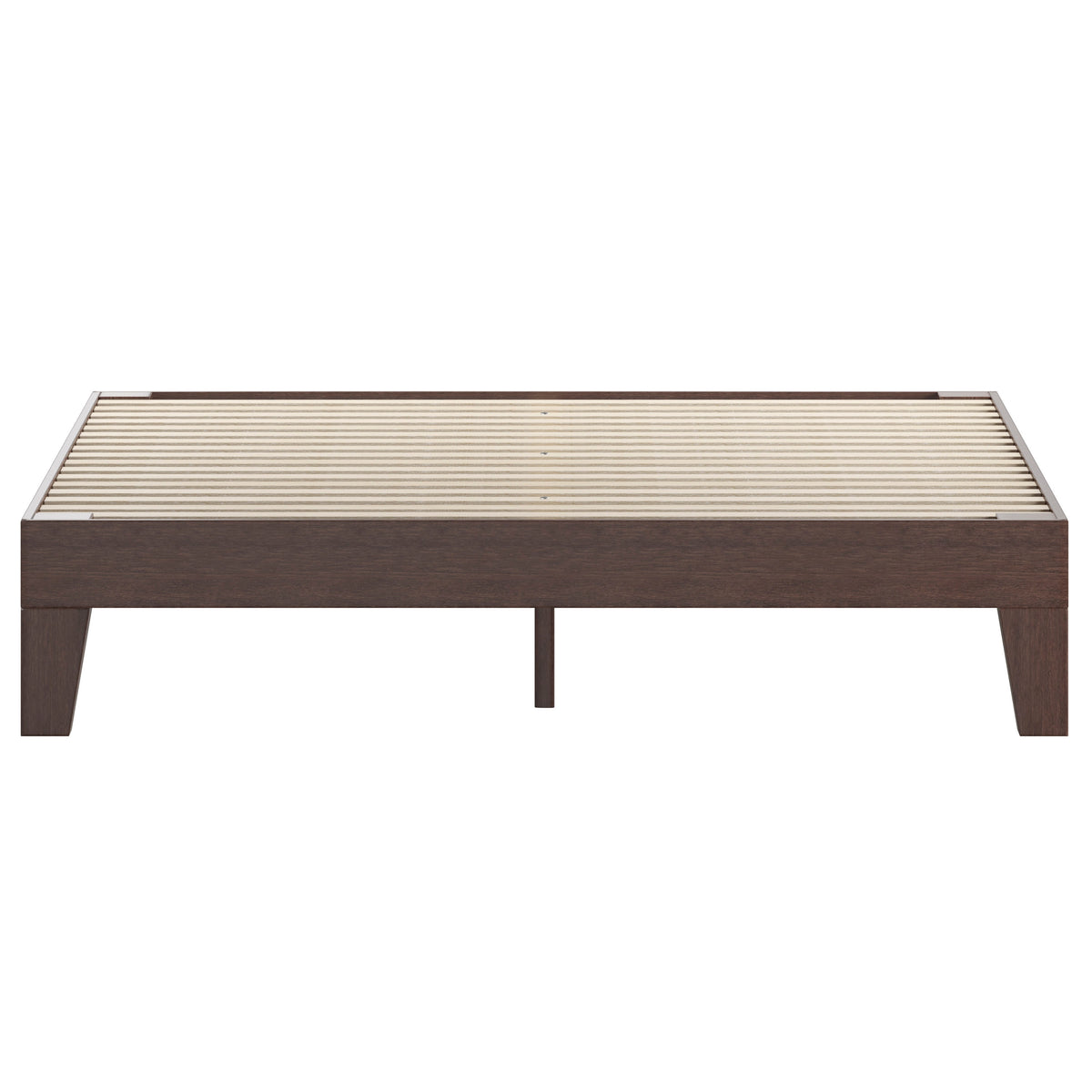 Walnut,Queen |#| Wood Platform Bed with 14 Wooden Support Slats in Walnut - Queen