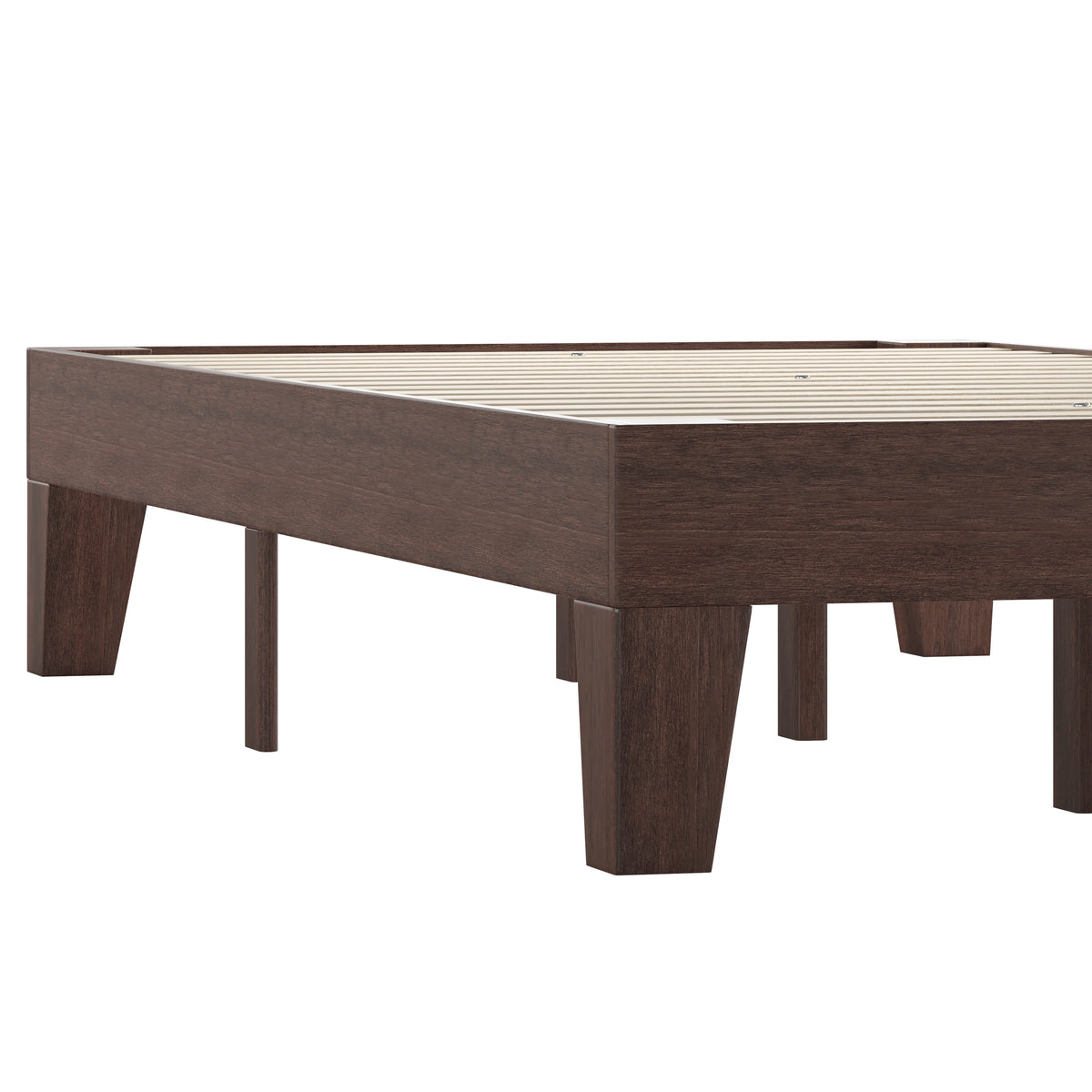 Walnut,Twin |#| Wood Platform Bed with 14 Wooden Support Slats in Walnut - Twin