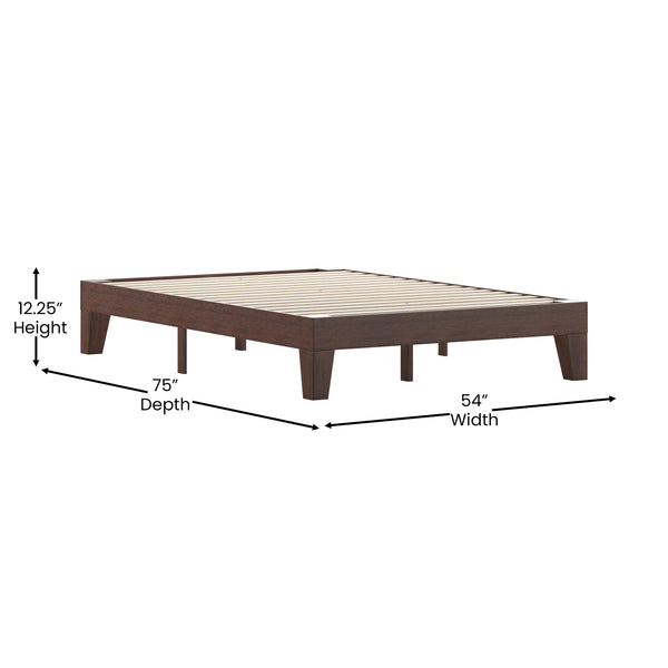Walnut,Full |#| Wood Platform Bed with 14 Wooden Support Slats in Walnut - Full