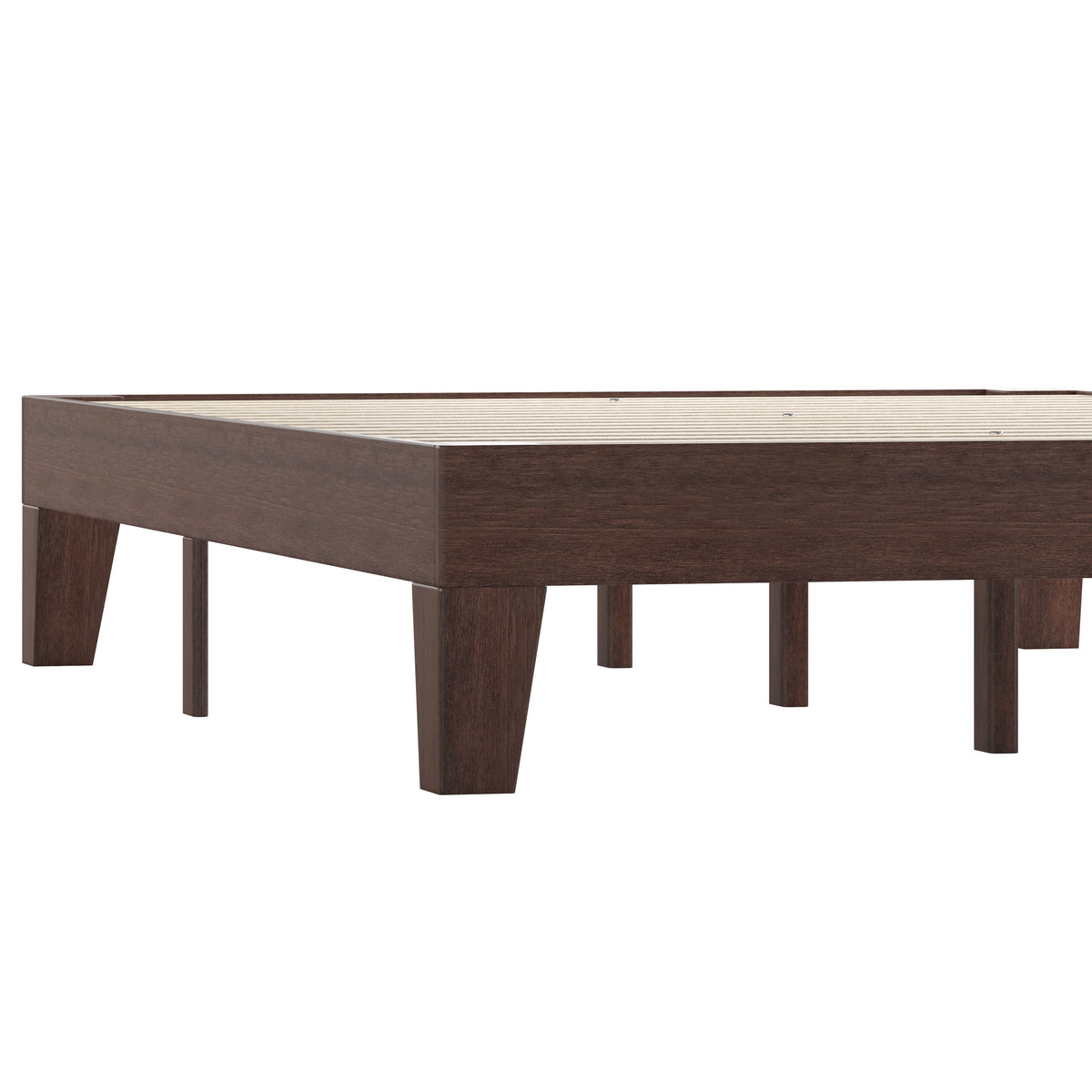 Walnut,Full |#| Wood Platform Bed with 14 Wooden Support Slats in Walnut - Full