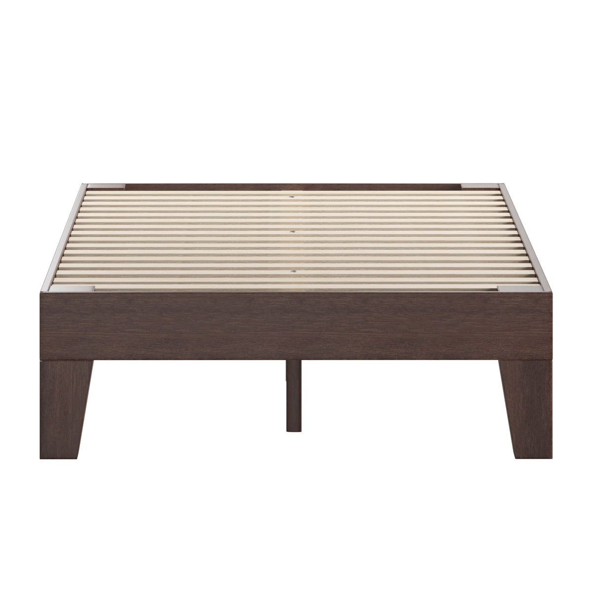 Walnut,Full |#| Wood Platform Bed with 14 Wooden Support Slats in Walnut - Full