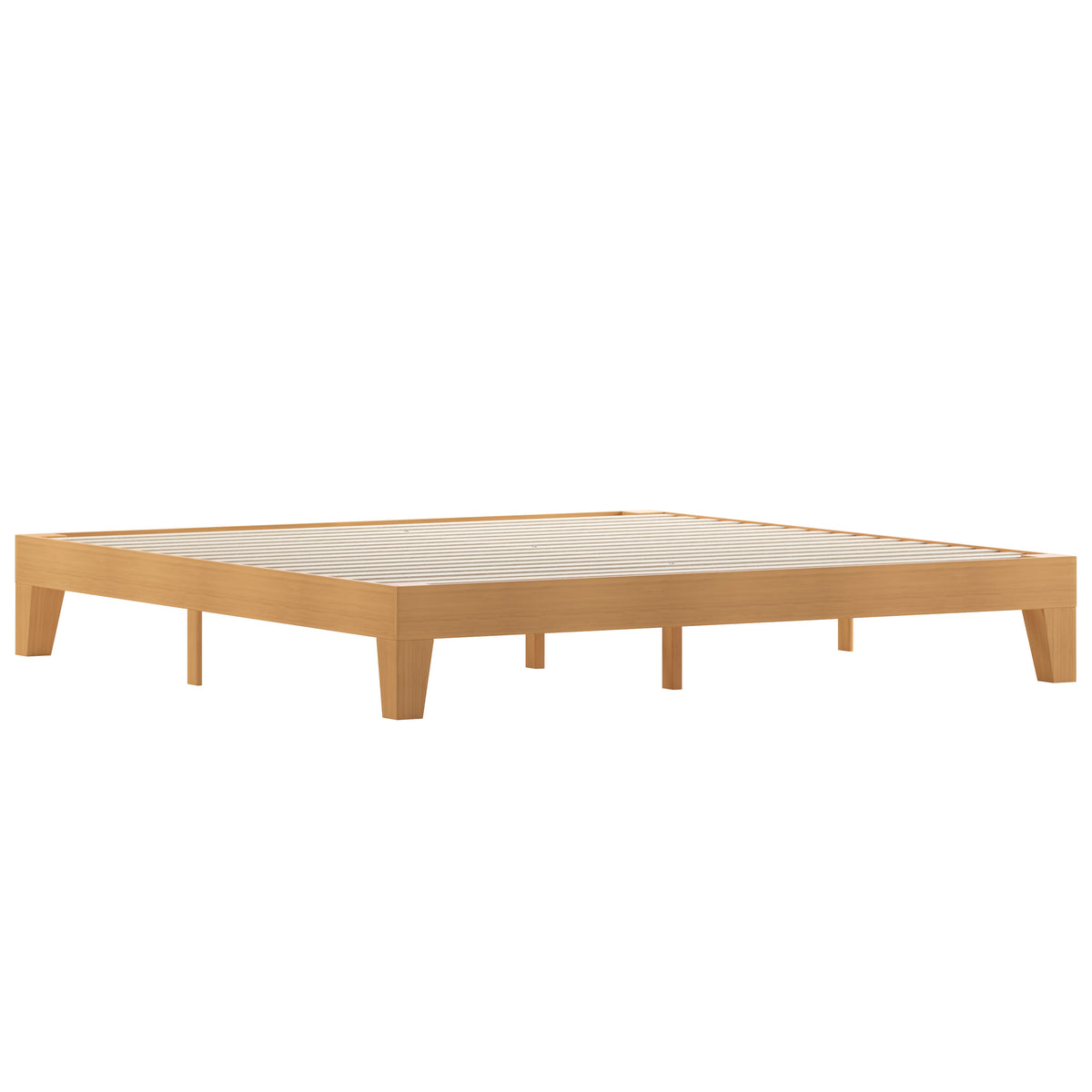 Natural,King |#| Wood Platform Bed with 14 Wooden Support Slats in Natural Pine - King