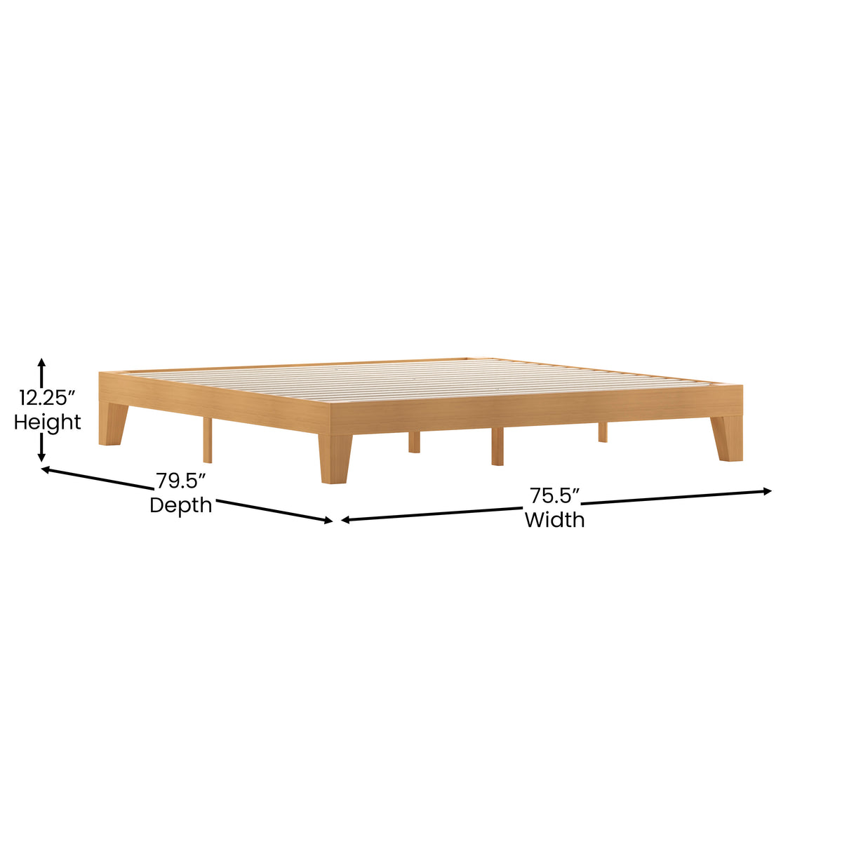 Natural,King |#| Wood Platform Bed with 14 Wooden Support Slats in Natural Pine - King