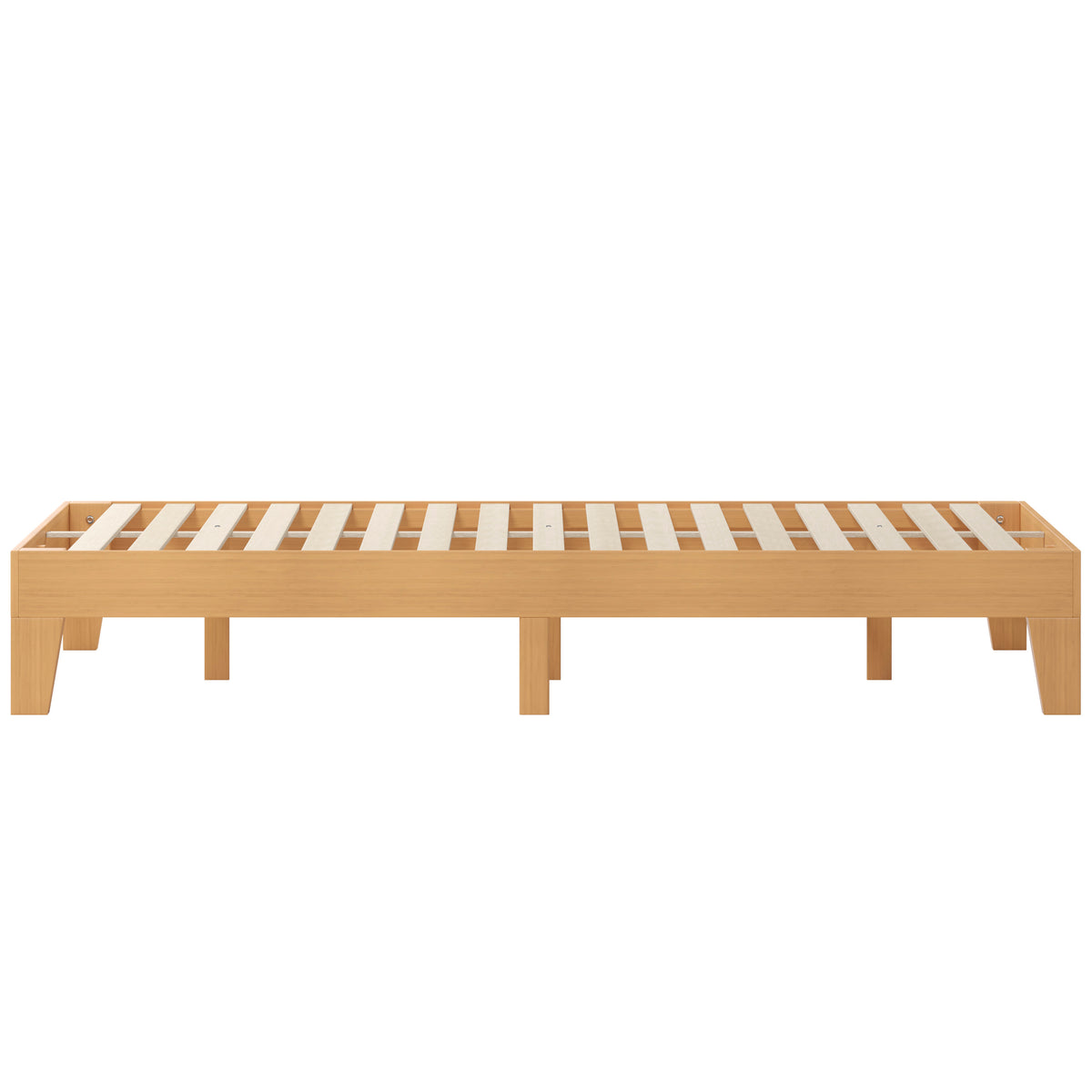 Natural,King |#| Wood Platform Bed with 14 Wooden Support Slats in Natural Pine - King