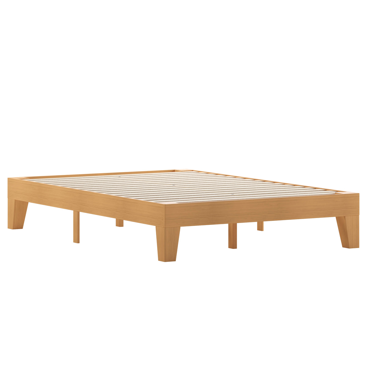 Natural,Full |#| Wood Platform Bed with 14 Wooden Support Slats in Natural Pine - Full