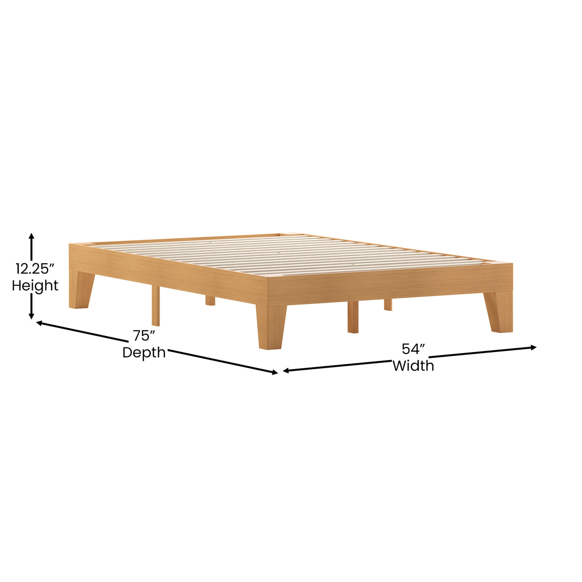 Natural,Full |#| Wood Platform Bed with 14 Wooden Support Slats in Natural Pine - Full