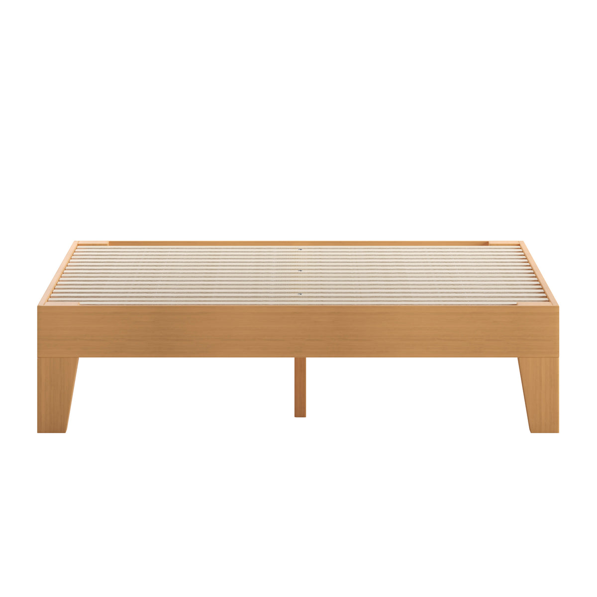 Natural,Full |#| Wood Platform Bed with 14 Wooden Support Slats in Natural Pine - Full