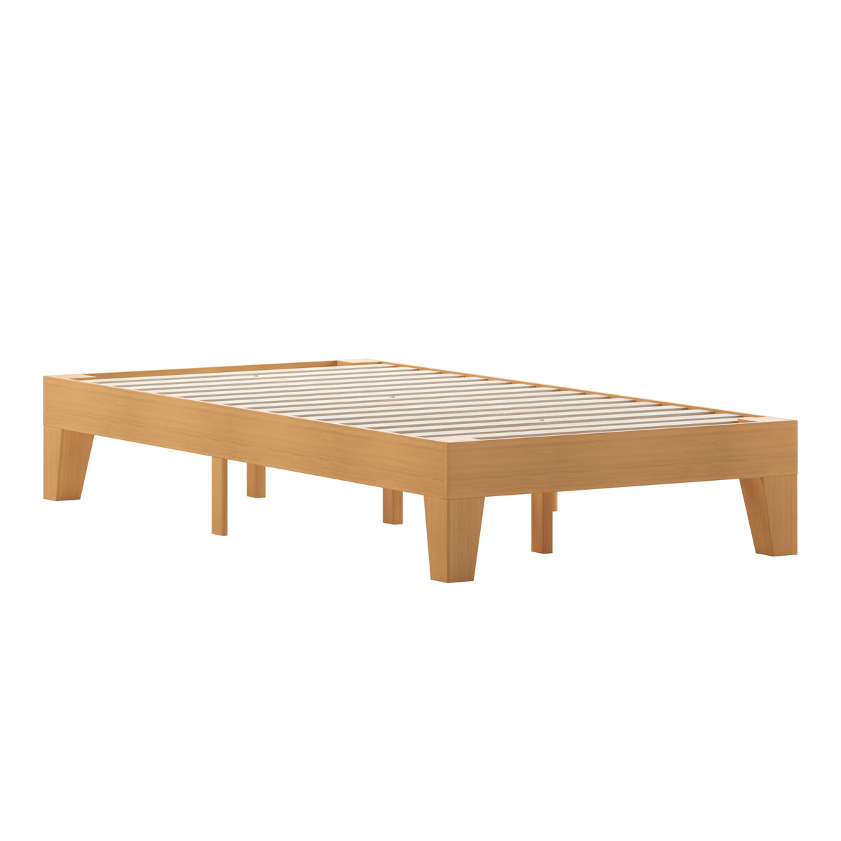 Natural,Twin |#| Wood Platform Bed with 14 Wooden Support Slats in Natural Pine - Twin