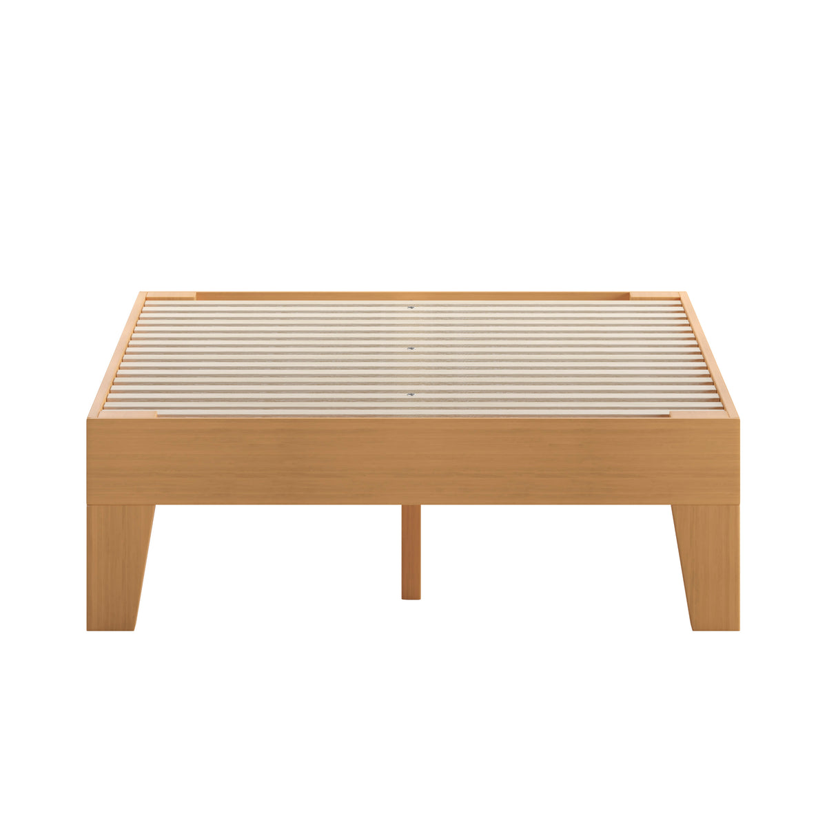 Natural,Twin |#| Wood Platform Bed with 14 Wooden Support Slats in Natural Pine - Twin