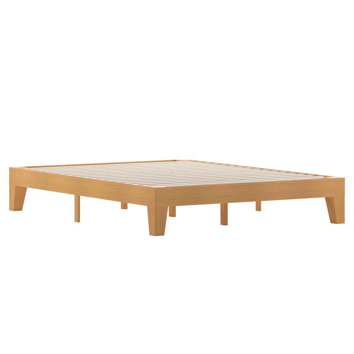 Natural,Queen |#| Wood Platform Bed with 14 Wooden Support Slats in Natural Pine - Queen