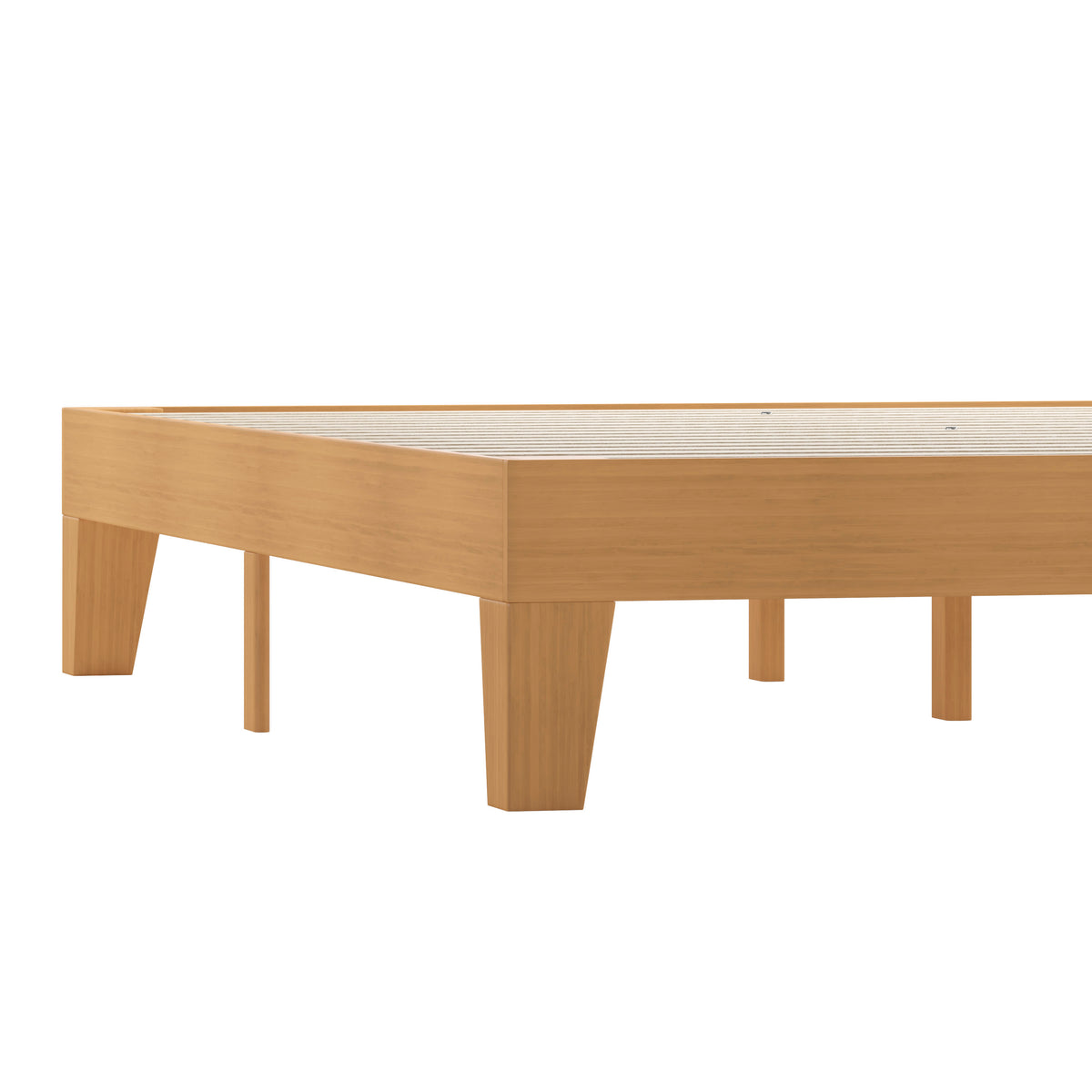 Natural,Queen |#| Wood Platform Bed with 14 Wooden Support Slats in Natural Pine - Queen