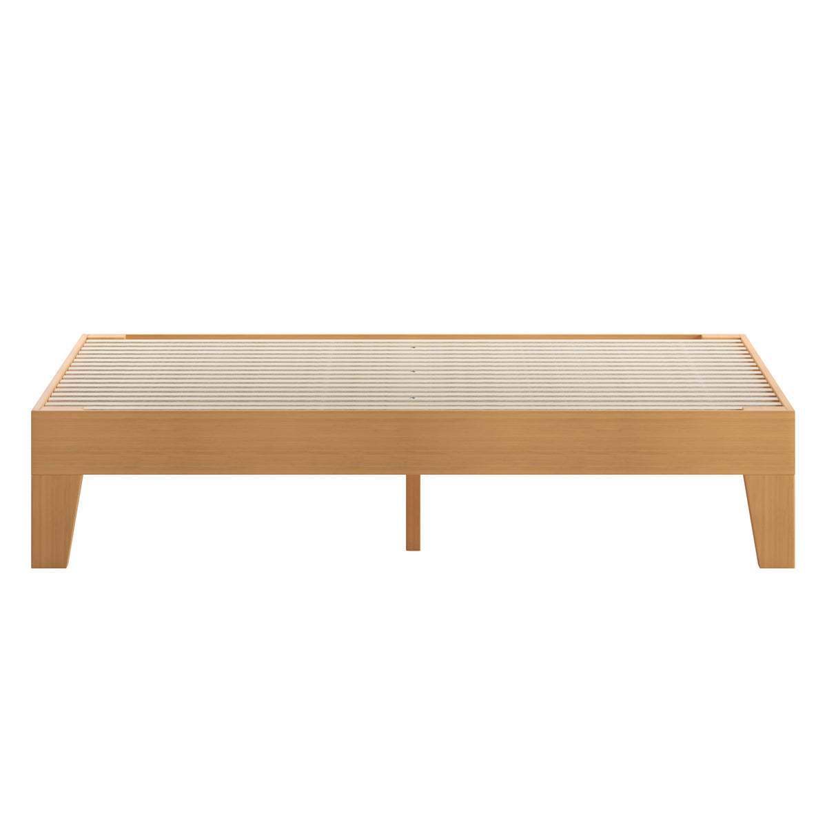 Natural,Queen |#| Wood Platform Bed with 14 Wooden Support Slats in Natural Pine - Queen