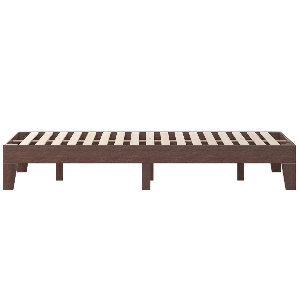 Walnut,King |#| Wood Platform Bed with 14 Wooden Support Slats in Walnut - King