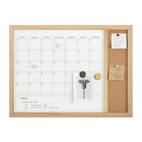 Light Natural Woodgrain |#| Dry Erase Magnetic Monthly Calendar/Cork Board-Lt Natural Woodgrain Frame-24x18