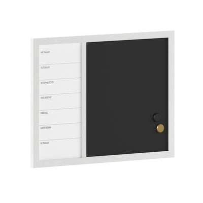 Everette Magnetic Weekly Calendar Dry Erase Board and Chalk Board with Liquid Chalk Marker and Magnets, Woodgrain Frame