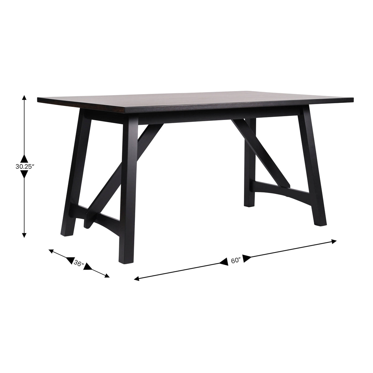 Black Matte |#| Solid Wood 60" Commercial Grade Trestle Base Dining Table in Antique Gray