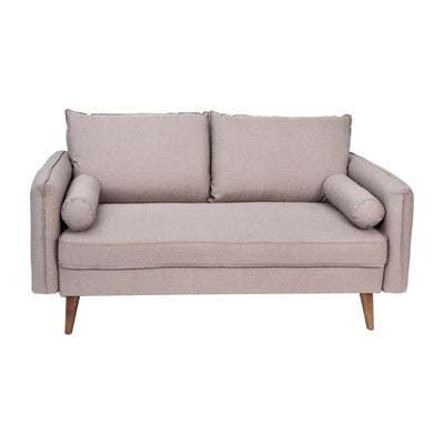 Evie Mid-Century Modern Loveseat Sofa with Fabric Upholstery & Solid Wood Legs - View 1