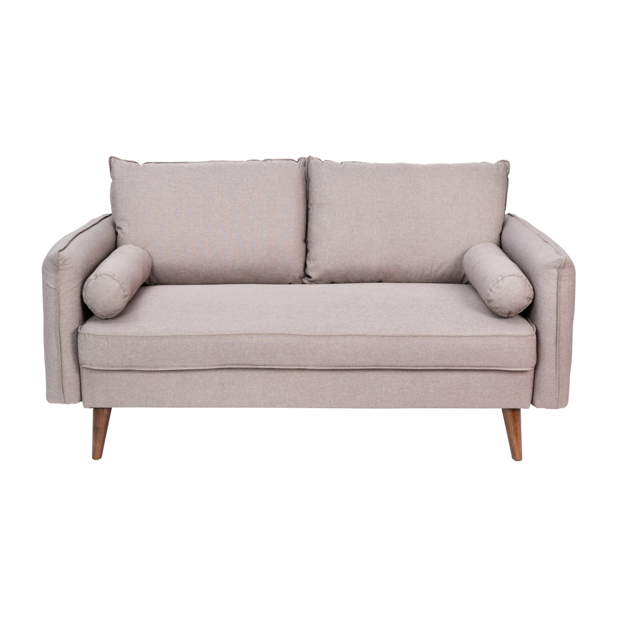 Taupe |#| Compact Taupe Faux Linen Upholstered Loveseat with Wooden Legs