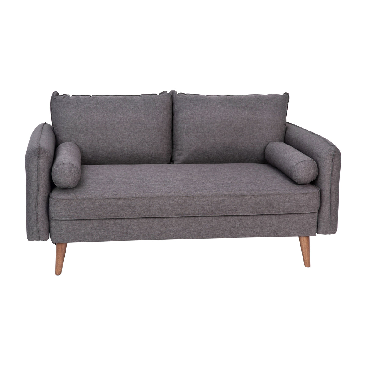Stone Gray |#| Compact Stone Gray Faux Linen Upholstered Loveseat with Wooden Legs